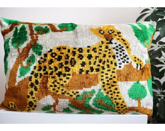 Christmas Day Gift | Ikat Animal Pillow | Tiger Pillow Case | Ikat Velvet Pillow | Ikat Pillow Cases | Ikat Pillow Covers | Tiger Cushion