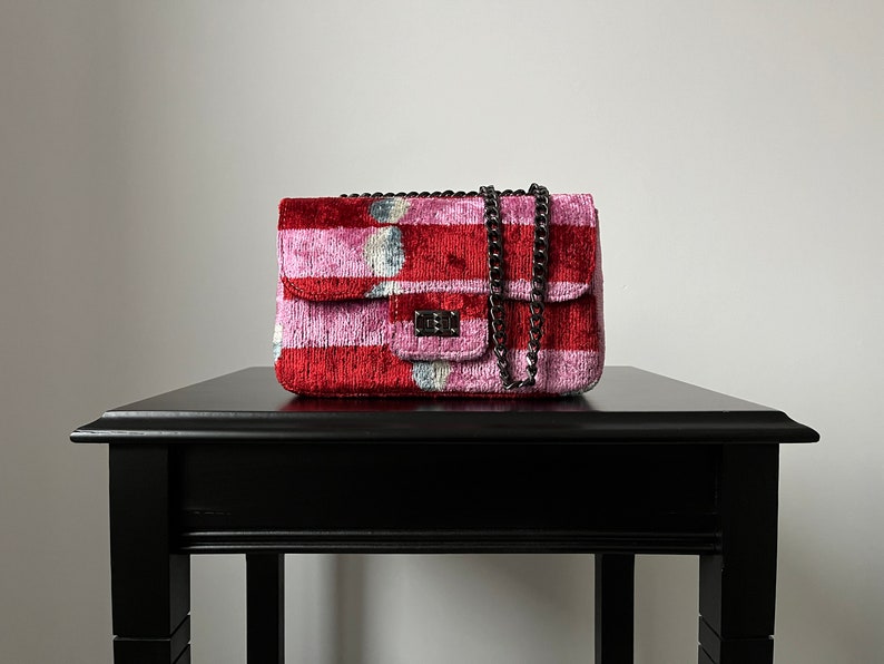 Pink Red Ikat Coco Bag,Ikat Bag,Coco Bag,Crossbody Bag,Shoulder Bag,Ikat Crossbody Bag,Colorful Bag,Ikat Velvet Bag