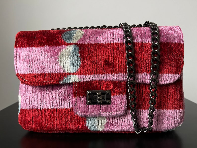 Pink Red Ikat Coco Bag,Ikat Bag,Coco Bag,Crossbody Bag,Shoulder Bag,Ikat Crossbody Bag,Colorful Bag,Ikat Velvet Bag