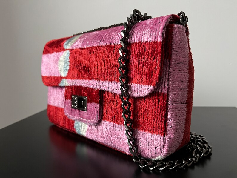 Pink Red Ikat Coco Bag,Ikat Bag,Coco Bag,Crossbody Bag,Shoulder Bag,Ikat Crossbody Bag,Colorful Bag,Ikat Velvet Bag