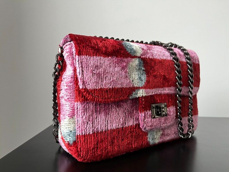 Pink Red Ikat Coco Bag,Ikat Bag,Coco Bag,Crossbody Bag,Shoulder Bag,Ikat Crossbody Bag,Colorful Bag,Ikat Velvet Bag
