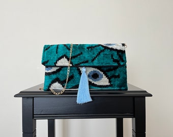 Ikat Green Eye Clutch Bag | Clutch Bag | Evening Bag | Ikat Bag | Silk Clutch Bag | Mini Bag | Ikat Handbag | Women Bag | Women Clutch Bag