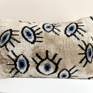 Capa de Almofada de Veludo Ikat Eye 16x24 Almofada Creme | Almofada Ikat | Fronhas Ikat | Capas de Almofada Ikat | Almofada Decorativa