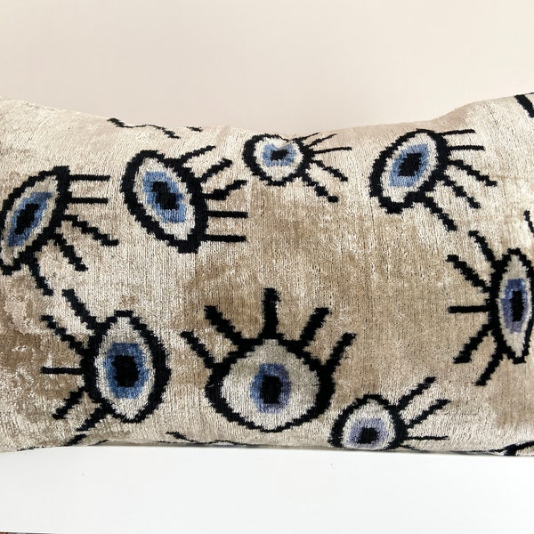 Ikat Eye Pillow Velvet Case Cover 16x24 Cream Cushion | Ikat Pillow | Ikat Pillow Cases | Ikat Pillow Covers | Throw Pillow