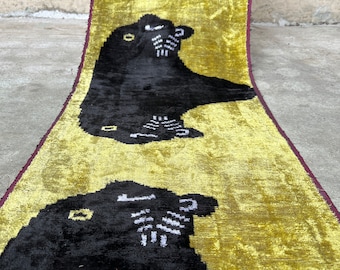 Ikat-sammetstyg | Uzbekiskt tyg | Panter-ikat-tyg | Djursammetstyg | Handvävt uzbekiskt tyg | Silkes-ikat-sammetstyg