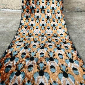 Ikat Velvet Fabric | Uzbek Fabric | Yellow Line Ikat Fabric | Geometric Velvet Fabric | Handwoven Uzbek Fabric | Silk Ikat Velvet Fabric