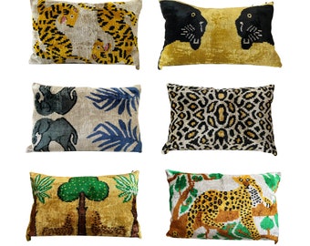 Ikat Animal Pillow Tiger Panther Velvet Cover Silk Leopard Elephant, Regalo para mamá, Regalo del día de Navidad, Regalo personalizado