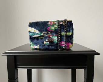 Bolso azul Ikat Coco / Bolso Ikat / Bolso Coco / Bolso bandolera / Bolso bandolera / Bolso bandolera Ikat / Bolso colorido / Bolso de terciopelo Ikat