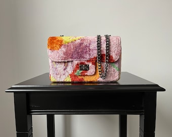 Bolso rosa Ikat Coco / Bolso Ikat / Bolso Coco / Bolso bandolera / Bolso bandolera / Bolso bandolera Ikat / Bolso colorido / Bolso de terciopelo Ikat