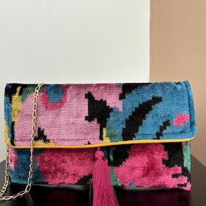 Bolso de mano rosa y azul / Bolso de mano / Bolso de noche / Bolso Ikat / Bolso de mano de seda / Minibolso / Bolso de mano Ikat / Bolso de mujer / Bolso de mano para mujer