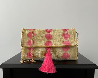 Pink Curcle Clutch Bag | Clutch Bag | Evening Bag | Ikat Bag | Silk Clutch Bag | Mini Bag | Ikat Handbag | Women Clutch Bag