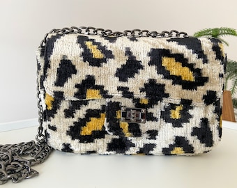 Regalo para el Día de la Madre / Bolso Coco con Estampado de Leopardo Ikat / Bolso Coco con Estampado de Leopardo Ikat / Bolso bandolera / Bolso de hombro / Bolso de mujer / Bolso amarillo / Bolso de mano