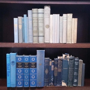 Choice Blue Antique Decorative Book Gold Shelf Library Vintage Office Novel Story Reading Distressed Lot Stack Home Dark Set Color by Foot
