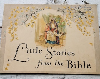 Antique Little Stories from the Bible Picture Book Religious Illustrated Victorian Art Nursery Bedtime Stories God Wall Frame Decor Names