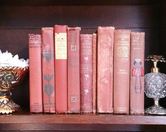 Choice Rose Mauve Antique Decorative Book Set Gold Old Library Vintage Office Novel Story Read Distressed Lot Stack Home Dark Color by Foot