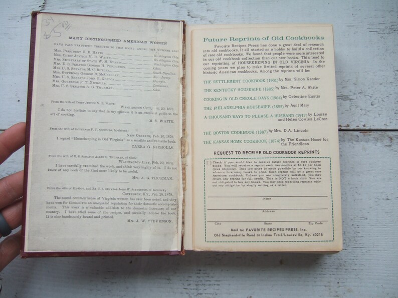 Housekeeping in Old Virginia Vintage Reprint Cookbook by Marion Cabell