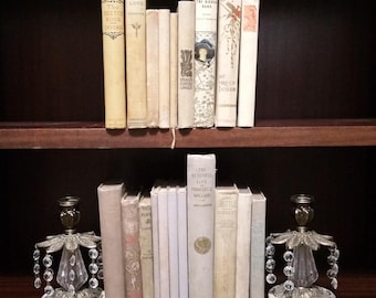 Choice Beige Gray White Antique Decorative Book Gold Gilt Old Library Vintage Office Novel Story Reading Lot Stack Home Color by Foot Set