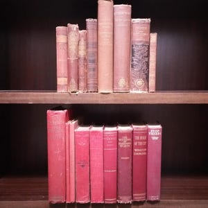 Choice Red Antique Decorative Book Gold Old Library Vintage Office Novel Story Read Distressed Lot Stack Home Dark Color by Foot Series Set