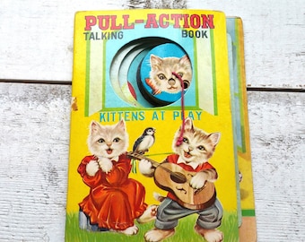 Pull-Action Talking Book Kittens At Play Children&#39;s Book String Accordion Squeaks Sounds Bedtime Story Novel Illustrated Images Kid Nursery