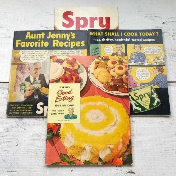 CHOICE Spry Cook booklets Vintage 40s 50s Aunt Jenny Cookbook Baking Dishes Desserts Favorite Recipes Homestead Kitchen Dinner Supper Food