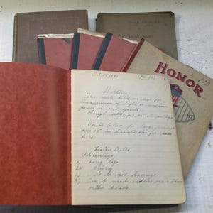 Curso de Vacas Leiteiras de 1926, manuscrito, diário escolar antigo de educação agrícola, texto do curso, laboratório de leite, Universidade de Wisconsin, Animal Country, carne animal.