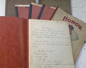 Curso de Vacas Leiteiras de 1926, manuscrito, diário escolar antigo de educação agrícola, texto do curso, laboratório de leite, Universidade de Wisconsin, Animal Country, carne animal.