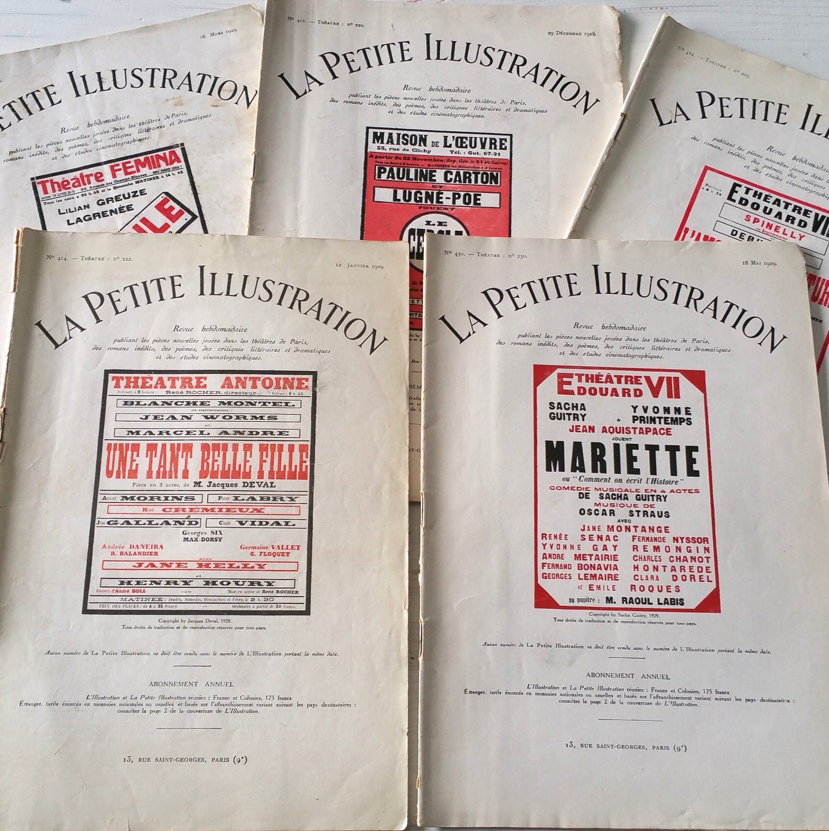 Lot 5 French Theatre Magazines 1920s Old Decorating Advertisements Photos Home Family Retro Style Vintage Antique European Ephemera Play Act