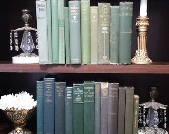 Choice Green Antique Decorative Books Shelf Library Vintage Office Novel Set Story Reading Distressed Lot Stack Home Dark Color by Foot