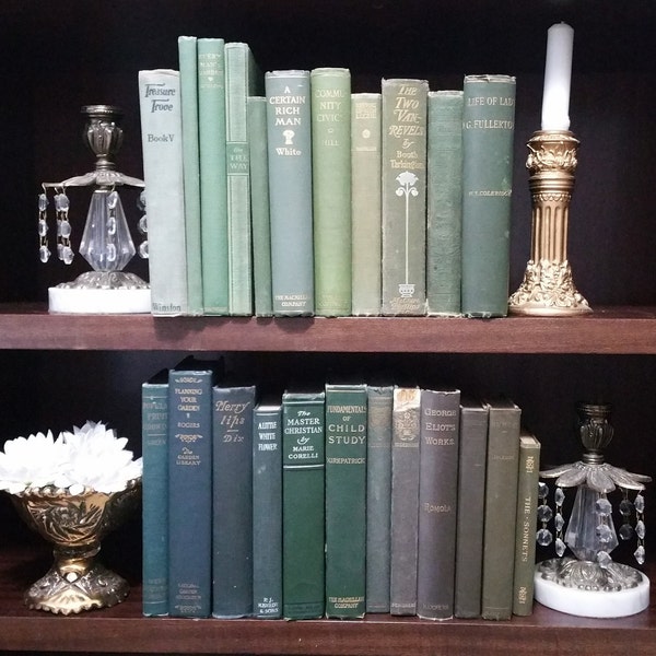 Choice Green Antique Decorative Books Shelf Library Vintage Office Novel Set Story Reading Distressed Lot Stack Home Dark Color by Foot