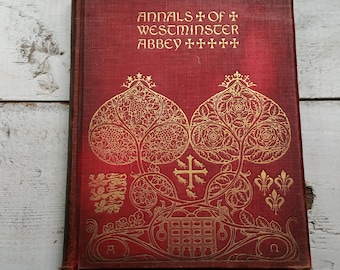 Annalen der Biegettburg Antike 1895 Bildband Viktorianische Alter Alte Gold Vergoldung Englisch Geschichte Dekorative Rote Landschafts-Gebäude