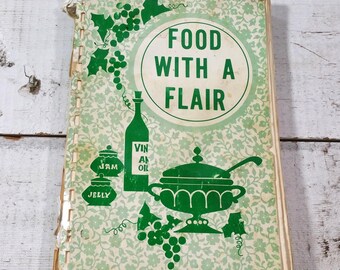 Food with a Flair Cook Book Antique Distress Vintage Cookbook Women's Old Family Meals Dinner Favorite Recipes Kitchen Baking Supper Grandma