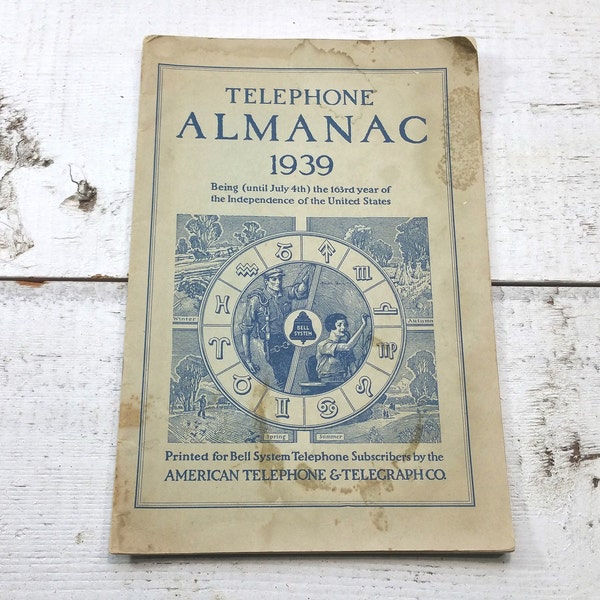 Telephone Almanac Vintage 1939 American Bell System Telegraph Calendar History Technology Book Science Weather Astronomical Calculations