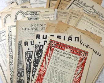 CHOICE Lot Sheet Music Antique Orchestra Old Instruments Opera Song Carol Anthems Ephemera Craft Christmas Russian Church Choral Nordic