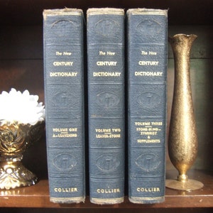 Complete The New Century Dictionary 1934 3 Volume Set Gold Gilt Navy Blue Office Antique Library Decorative Book Staging Victorian Prop