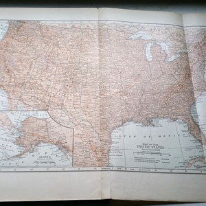 Neuer enzyklopädischer Atlas und Gazetteer des Weltbuches Antik 1910 Geographie Lehrbuch Distressed Schulkarten Illustrierte Bilder Amerika