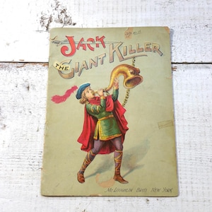 1890s Jack the Giant Killer Antique Wonder Story Series Illustrated Children Book Bedtime Read Decor Kid Fairy Tale Nursery Plate Vintage