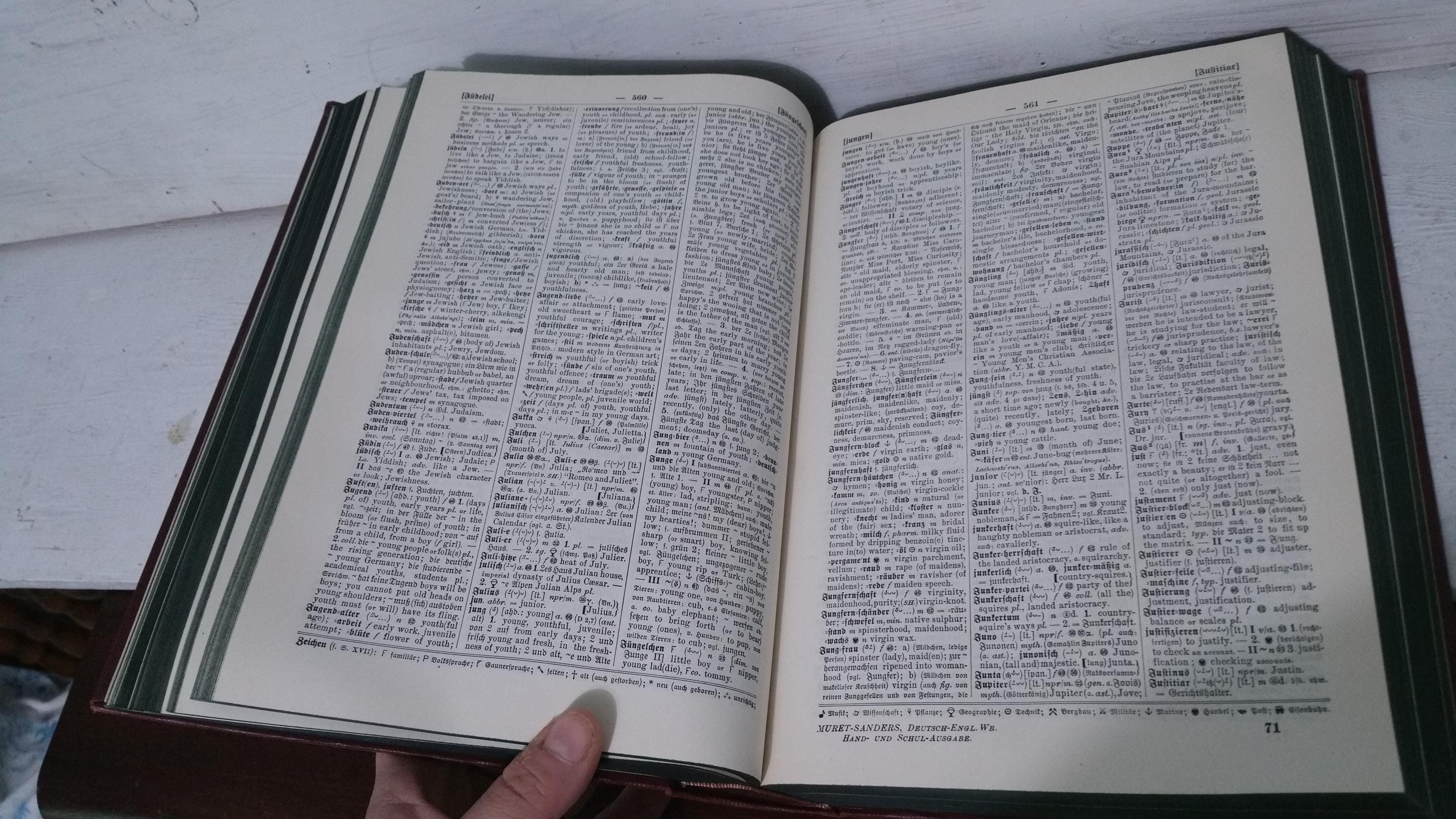 古書19世紀 ２冊　『ミュレット・サンダース百科事典的英独・独英辞典』 1910年 ミュレ・サンダース英独辞典セット、アンティーク金箔本（全2巻