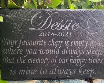 Large Memorial Plaque Slate For Pet.Cat,Dog.Personalised Laser Engraved Large Slate