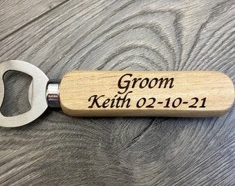Personalised Wooden Bottle Opener ,Engraved Wedding Gift for Best man, Father of the Bride