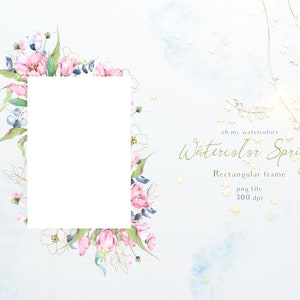 Aquarell Frühling Single Frame v.1 - einzelner rechteckiger Rahmen mit Aquarellblumen, Tulpen, Eukalyptus, Karte, Einladung
