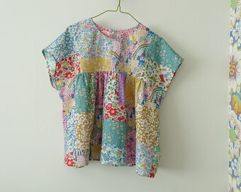 Cotton patchwork top, Liberty fabric (D), Size UK 10 - 14