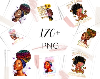Afro Girl Clipart Bundle: Black Queen PNG Graphics (Digital Download)