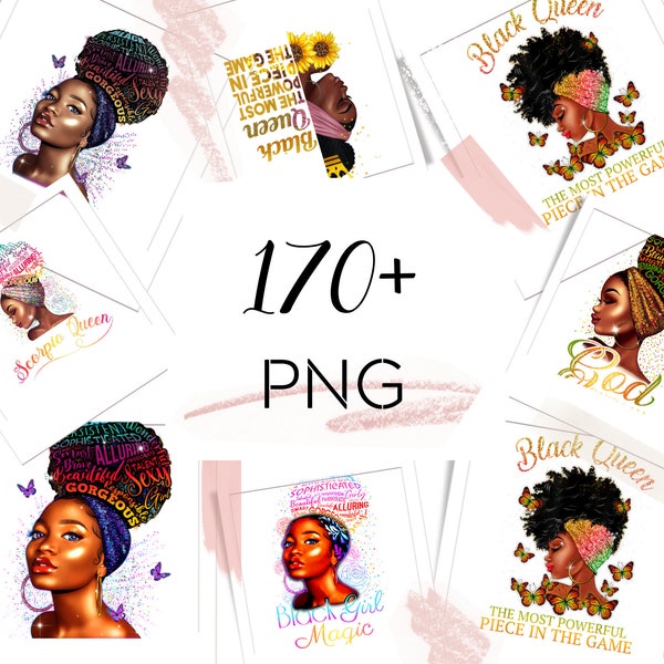 Premium Black Queen Bundle - Premium Afro PNG Bundle, 176+ Black and White Background Afro Clipart