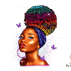 Afro Queen PNG: melanine meisje clipart, sublimatie design (digitaal bestand)