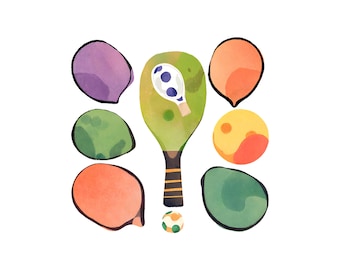 Pickleball Clipart Watercolor Edition