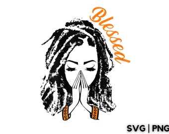 Praying Black Woman Afro, Messy Bun PNG, Christian Design (Digital Download)