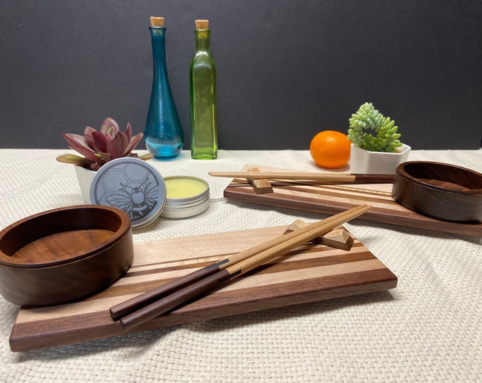 2 Sets of Beautiful Sushi Serving Plates With Bowls and Chopsticks Etsy