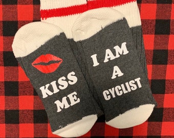 Kiss me, I'm a cyclist - cyclists socks - Novelty Socks - Christmas Gifts for cyclists - stocking stuffers - Strava - Zwift - Valentines Day