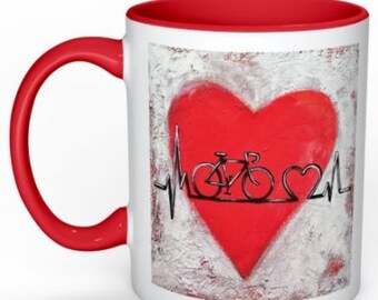 Bike Beat mug - gifts for cyclists - bicycle art - cycling - coffee lovers - heart - love - cycling - heartbeat - Christmas - Valentines Day
