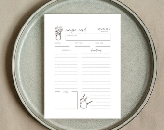 Printable PDF Recipe Pages - 8.5x11 Minimalist Template for Recipe Binders, Custom Cookbooks, and Recipe Organization